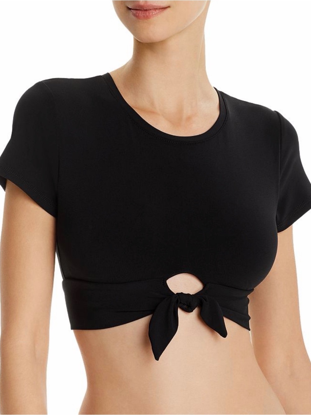 ROBIN PICCONE Ava Solid Cropped T-shirt Bikini Top In Black